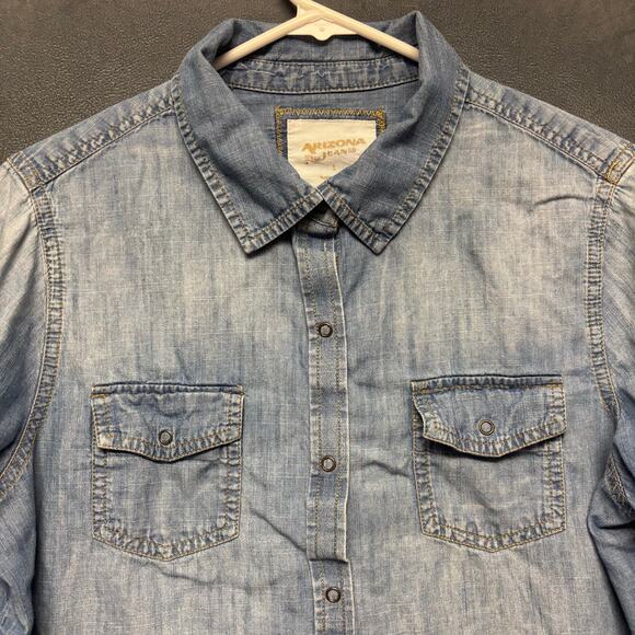 Vintage Arizona Jean Denim Shirt Snap Button Convertible Faded Y2K 90s Western - Picture 5 of 13